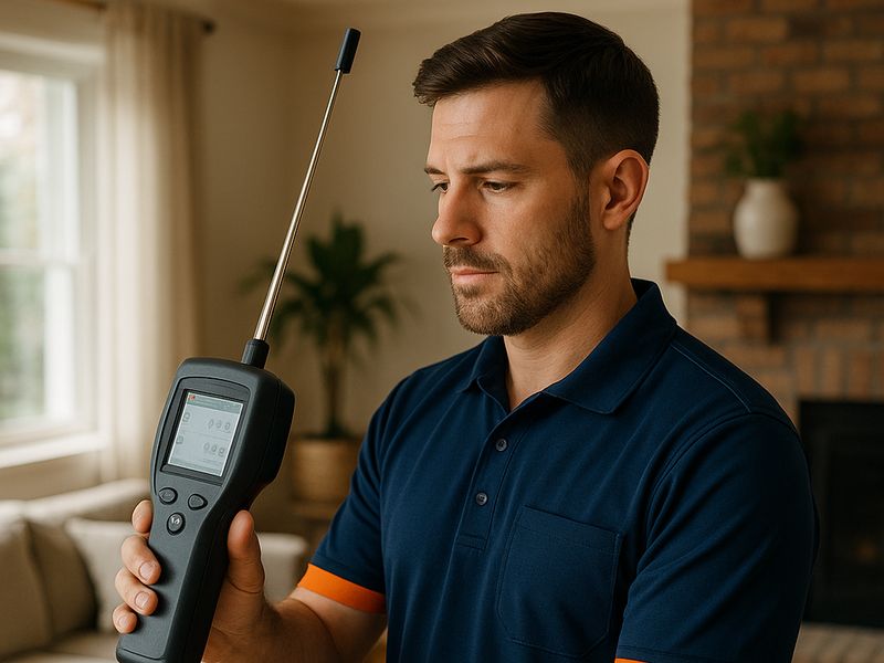 Technician checking a wall with a moisture meter
